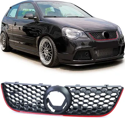 Produktbild von Kühlergrill Sportgrill Grill mit roter Leiste für VW Polo 9N3 05-09 auch GTI