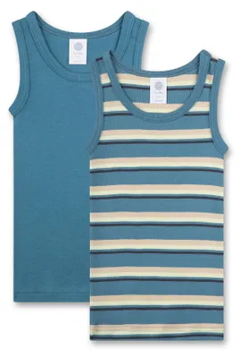 Immagine prodotto di Maglietta intima a maniche corte per bambini, marca Sanetta, colore turchese e beige a righe | Set da 2