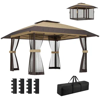 Produktbild von Faltzelt - Pavillon 4 x 4 m - Doppeldach - Höhenverstellbar - Mit 4 Seitenwänden - Dunkelgrau