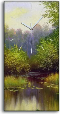 Produktbild von Wandbild Leinwand Bilder mit Uhr Geräuschlos 30x60 Waldlandschaft Holzsee Wasser - weiße Hände