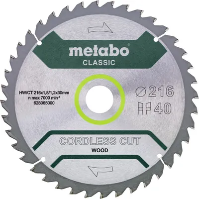 Produktbild von Metabo Sägeblatt "cordless cut wood - classic", 216x1,8/1,2x30 Z40 WZ 5°