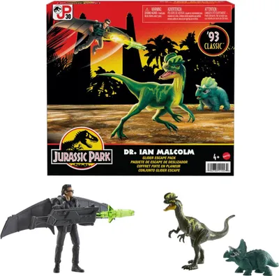 Produktbild von FIGUREN Jurassic World Ian Malcolm mit Dinosauriern Dilophosaurus Triceratops