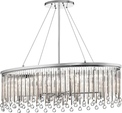 Produktbild von Pendelleuchte Glas Metall E14 H: max. 136,2 cm Kristall Chrom poliert länglich Klassisch Hängeleuchte