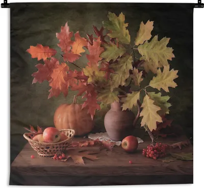 Produktbild von MuchoWow® Wandteppich Wandbehang Blätter - Früchte - Stilleben 120x120 cm Tapisserie Dekoration Wandtuch - Modern - Baumwollgewebe