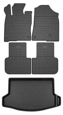 Image de Tapis en caoutchouc + bac de coffre pour Honda Civic XI 2022- (hayon, avec caisson de basses) – 5 pièces, noirs, sur mesure