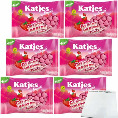 Produktbild von Katjes Family Glücksherzen Erdbeerliebe 6er Pack (6x300g Beutel) + usy Block