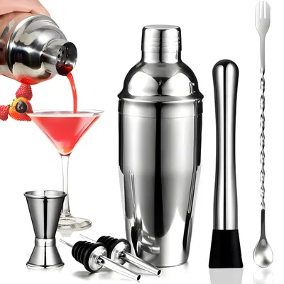 Imagen del producto de Conjunto de cocteleras de acero inoxidable, de 6 piezas, con capacidad de 750 ml, ideal para la barra de casa