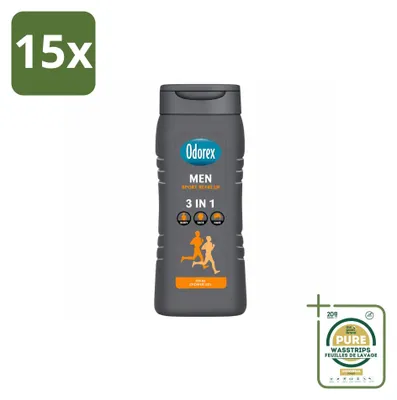 Immagine prodotto di 15 flaconi di gel doccia rinfrescante Odorex For Men Sport, 300 ml ciascuno, confezione da 15 pezzi