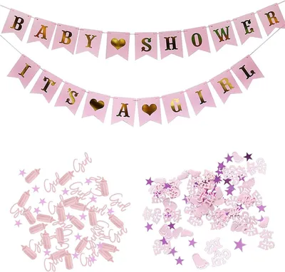 Produktbild von Babyshower Dekoration, Rosa Glitzer Konfetti, It's a Girl Banner, für Mädchen, Partybedarf