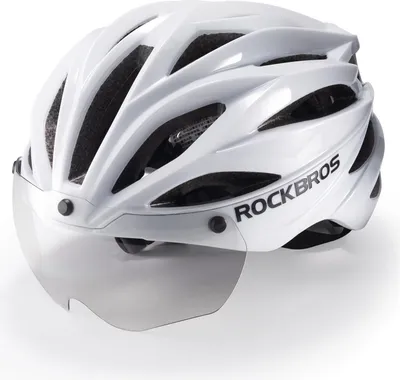 Produktbild von ROCKBROS Fahrradhelm mit abnehmbare Verfärbung Transparent Visier Integrierter Helm Rennradhelm 58-62cm, weiß glänz