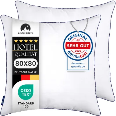 Produktbild von Gentle North Hochwertige Kopfkissen 80x80 cm groß in Hotelqualität - 2er Set Flauschige Schlafkissen für Allergiker geeignet - 60° Waschbar