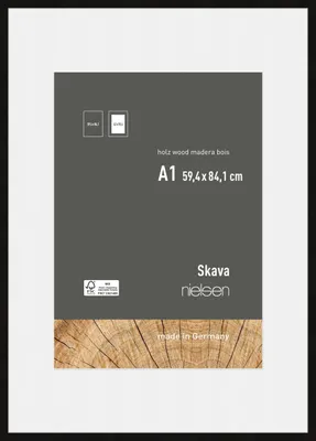 Produktbild von nielsen Holz Bilderrahmen Skava Schwarz, 59,4 x 84,1 cm (A1) - mit Passepartout 42x59,4 cm (A2)  cm