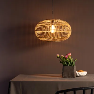 Productafbeelding van BRILLIANT verstelbare boho hanglamp WOODBALL | 1x E27, dimbaar | Ø 45cm | Bamboe/metaal