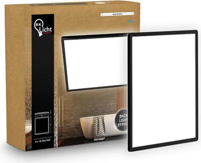 Produktbild von B.K.Licht LED Panel Flach 29x29cm Eckig 18W 2400lm 4000K Neutralweiß Spritzwasserschutz Schwarz - Deckenlampe Badezimmer Küche Wohnzimmer