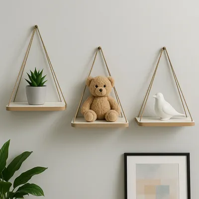 Produktbild von Wandregal Vintage 1-tlg. – dekoratives MDF Regal mit Juteseil – Retro Hängeregal – montiert & robust – 32×21×50 cm – Wohnzimmer Flur Küche Dekoration