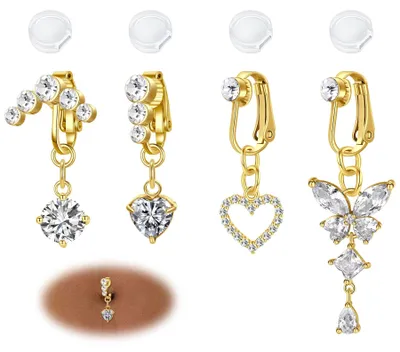 Image de Solidchoice - Coffret de 4 piercings nombril à clip pour femmes