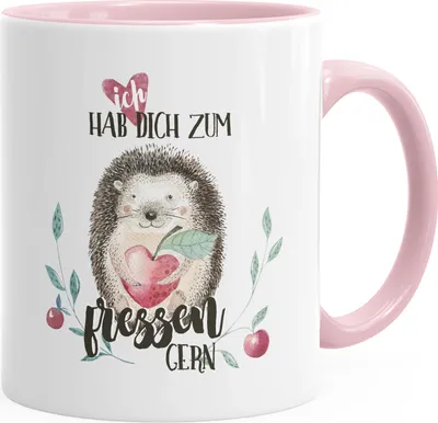 Produktbild von Kaffee-Tasse Ich hab dich zum fressen gern Watercolor Igel Liebe Spruch Geschenk Love Quote MoonWorks® rosa unisize