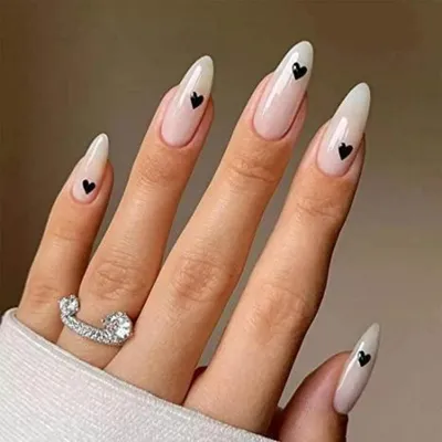 Produktbild von Falsche Nägel Mandel Rosa mit Herz-Design 24 Stück Acryl Press on Nails für Damen