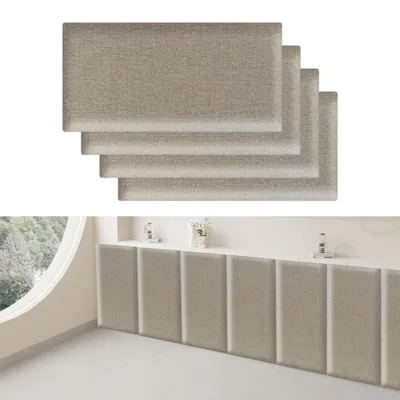 3D-Wandpaneele, 4er-Set, Leinen, selbstklebend, Khaki, 40x20 cm