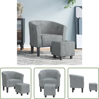Productafbeelding van De Living Store fauteuil met voetenbankje, donkergrijs, fluweel