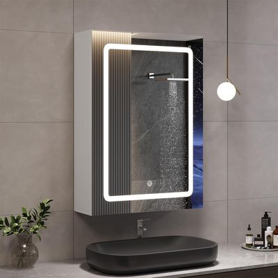 Fortuna Lai szafka z lustrem i oświetleniem 50 x 70 cm, jednodrzwiowa, przeciwmgielna szafka z lustrem łazienkowym z 3 trybami przełączania Szafka z lustrem łazienkowym