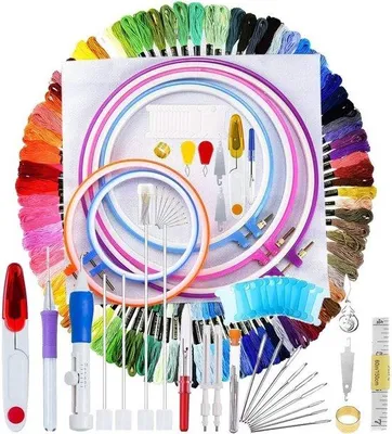 Produktbild von Famanu Stickset 140-teilig mit Kreuzstichnadel - inklusive magischer Sticknadel