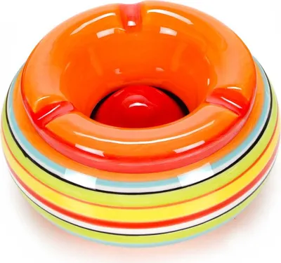 Produktbild von Wind-Aschenbecher Ø ca. 11 cm in Orange mit abnehmbarem Deckel, Keramik Sturmaschenbecher für den Innen- und Außenbereich
