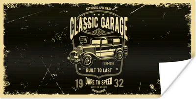 Produktbild von MuchoWow® Poster Mancave - Auto - Garage - Retro 80x40 cm - Wanddeko