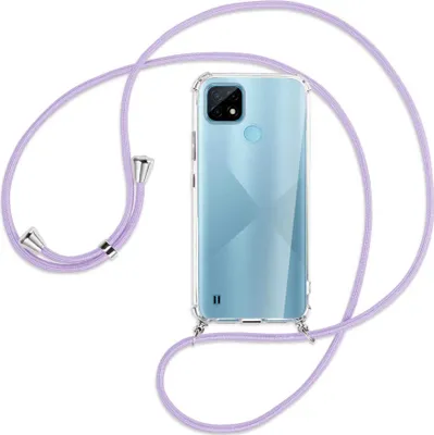 Produktbild von Handykette Backcover-Schutzhülle mit Band (Metall silberfarben) für Realme C21 (RMX3201) - violett