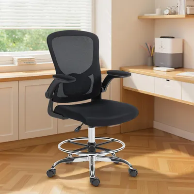 Produktbild von SUGIFT Zeichenstuhl mit Lendenstütze, Drehstuhl Bürostuhl höhenverstellbar, Polyester Stahl, Schwarz | 60 x 60 x 132 cm | 13,8 kg