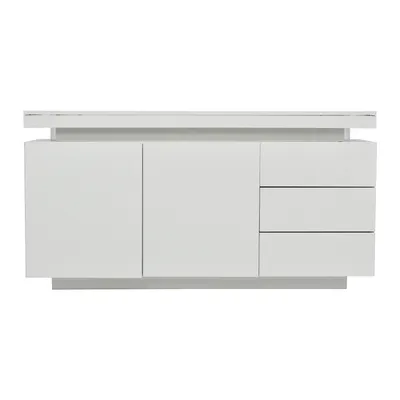 Produktbild von Merax Hochglanz Sideboard mit LED Licht, Highboard mit 2 Türen 3 Schubladen, grifflos Hochglanz Kommode aus MDF Wohnzimmer Anrichte, Weiß