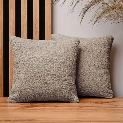 Obrázok produktu pre MG Design, dvojica vankúšových poťahov, 30 x 30 cm, béžová farba - so zipsom, jemne tkané s textúrou pripomínajúcou zamat, ľahké na údržbu