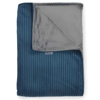 Produktbild von Herlag Tagesdecke Kuscheldecke ELLA 140x200 cm, Blau – Wendedecke Cord & Fleece für Sofa & Bett Weich