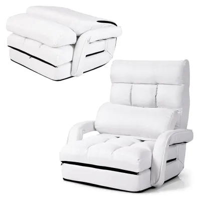 Produktbild von Klappbares Bodensofa, Bodensessel mit Armlehnen und Lendenkissen, Einzelsofa Klappstuhl mit höhenverstellbarer Rückenlehne, Schlafsessel Bodenstuhl zum Entspannen