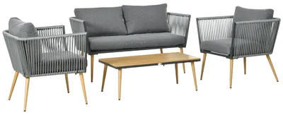 Produktbild von Gartenmöbel-Set - Gartenbank - Gartenstuhl - Lounge-Set - Gartenmöbel - Grau - Bequeme Kissen
