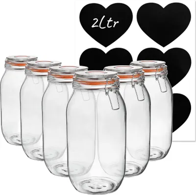 Produktbild von Vorratsgläser aus Glas mit Herzetiketten – 2 l – transparent – ??6 Stück