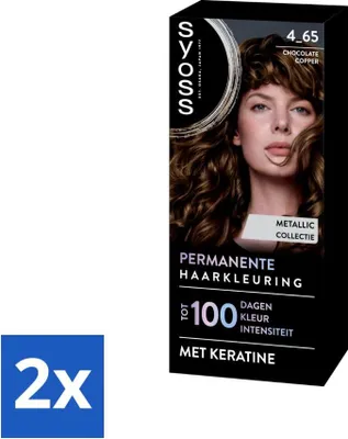 Immagine prodotto di SYOSS - Colorazione permanente 4-65 - Tintura per capelli - Tintura permanente per capelli - Cioccolato-rame - Copertura grigia - Value pack - 2 pezzi