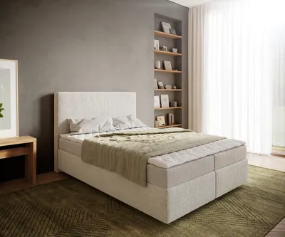 Produktbild von DELIFE Boxspringbett Dream-Well 140x200 cm Bouclé Creme-Weiß mit Matratze und Topper