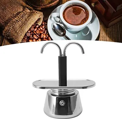 Produktbild von Moka Topf, 2 Tassen 100ML Mini-Doppelkaffeemaschine Moka-Kanne Tragbare Espressomaschine aus Edelstahl Mokka-Kaffeekanne, Italienische