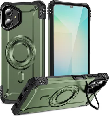 Immagine prodotto di Custodia magnetica per Samsung Galaxy A06, robusta custodia protettiva militare con supporto ad anello per fotocamera Verde