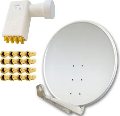 Produktbild von PremiumX DELUXE80 Alu 80cm Antenne Digital SAT Schüssel Hellgrau LNB Octo 16x F-Stecker