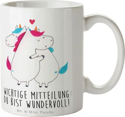 Produktbild von Mr. & Mrs. Panda Kaffeebecher Einhorn Mitteilung - Weiß - Geschenk, Witzig, Tasse, Becher, Valentinstag, Kaffeetasse, Bürotasse, Einhörner, bedruckt, Pott, Unicorn, Liebe