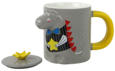 Obrázok produktu pre Kubek szary z dinozaurem i przykrywką 400 ml