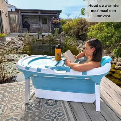 Image de Baignoire pour enfants et adultes avec coussin - 121 cm - Baignoire pliable - Idéale pour les petites salles de bains - Modèle standard - Bleu