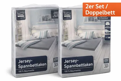 Produktbild von 2 x Jersey-Spannbettlaken 180x200 bis 200x200 cm – 100% Baumwolle – Doppelbett –