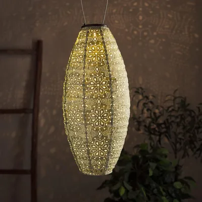 LED Solar Lampion Grün Oval Marokkanische Laterne Außen