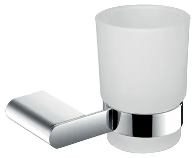 Imagen del producto de Novaservis Titania Naty: Vaso para cepillos de dientes y pasta de dientes con soporte, vidrio opalino/cromado, modelo 66606