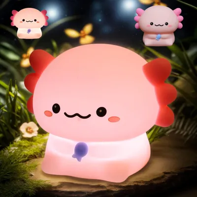 Produktbild von Kinder Nachtlicht, Süßes Axolotls Silikon Pat Nachtlicht, LED Nachtlicht Baby, Dimmbar USB Nachttischlampe, Babyzimmer Deko Kinderlampe, mit Timer
