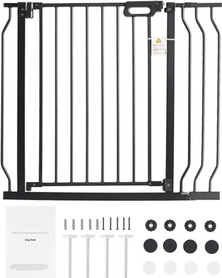 Immagine prodotto di Cancelletto per bambini SucceBuy, larghezza extra da 29,5 a 39 pollici, altezza 30 pollici, cancelletto di sicurezza per animali domestici e bambini, Easy Step Walk Thru con funzione di chiusura automatica, kit di montaggio a spinta e a parete, per scale e porte, nero