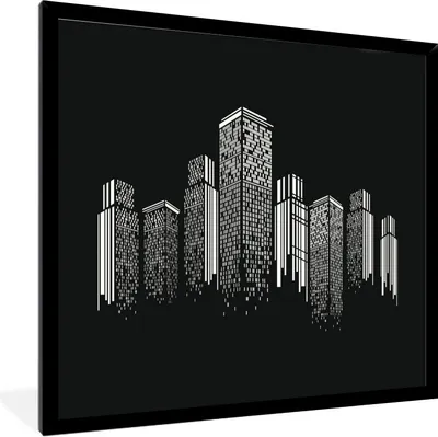 Produktbild von MuchoWow® Gerahmtes Poster Eine schwarz-weiße Illustration einer Skyline 40x40 cm - Poster mit Schwarzem Bilderrahmen Wandposter Rahmen Foto Bilder - Mit Rahmen - Wanddekoration Schlafzimmer